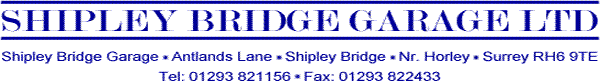 Shipley Bridge Garage, Surrey UK - Address
